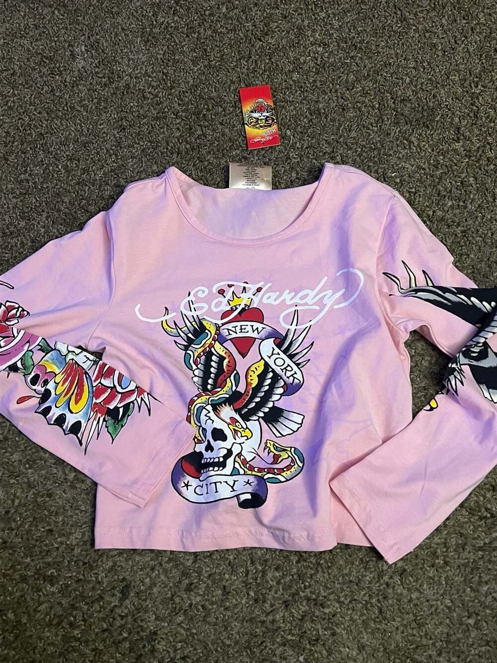 Ed Hardy New York City Long Sleeve Top Large Pink